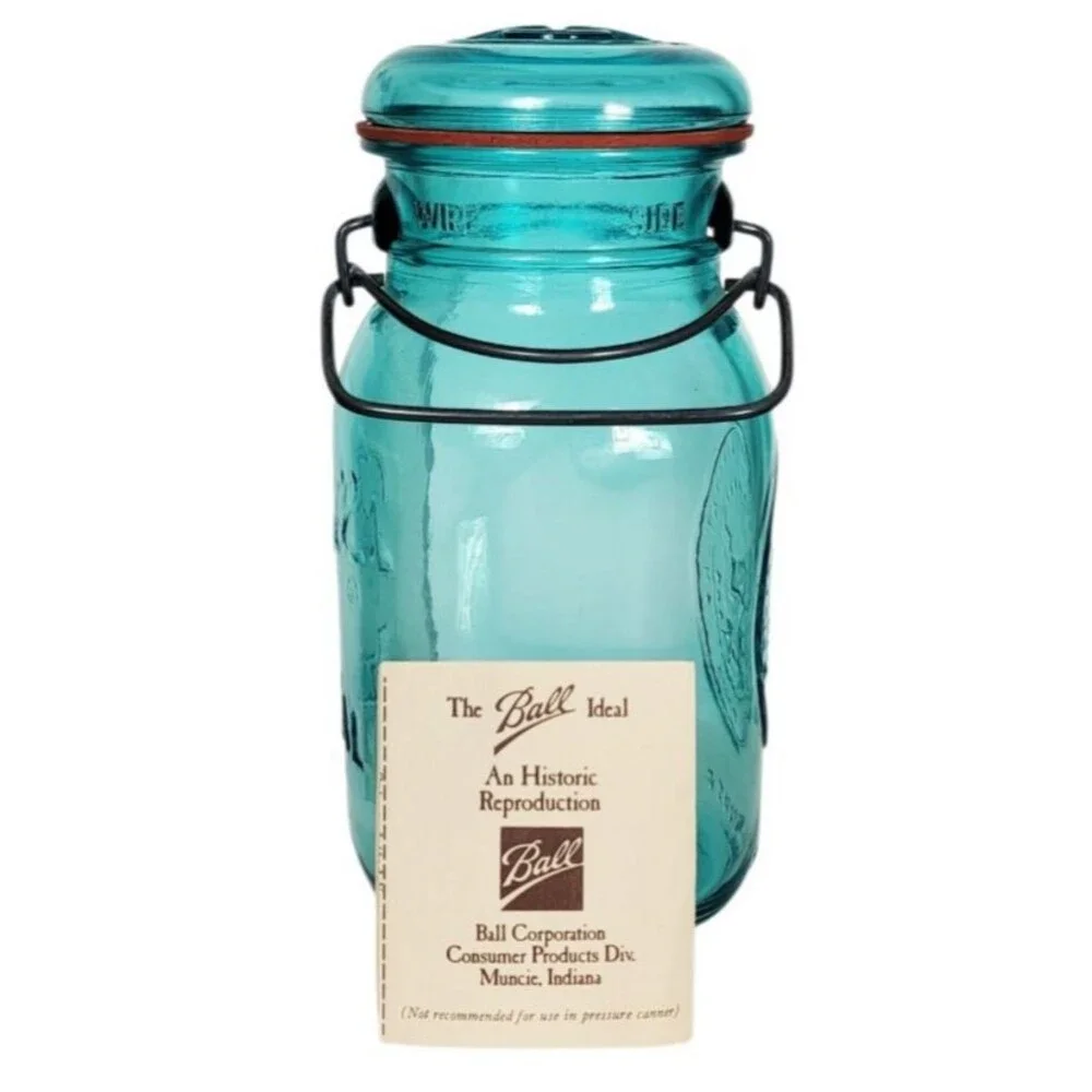 VTG Ball Ideal Eagle Bicentennial 1776-1976 Blue Glass Wire Canning Qt Jar & Lid